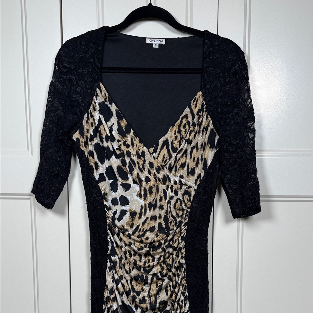 Kiyonna Ruched Animal Print Black Lace Dress